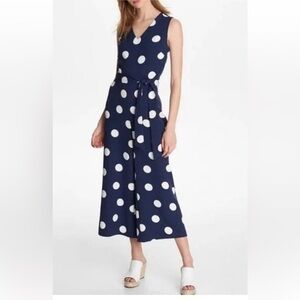 Karl Lagerfeld Paris Sleeveless Polka-Dot Cropped Wide Leg Jumpsuit Women’s 2